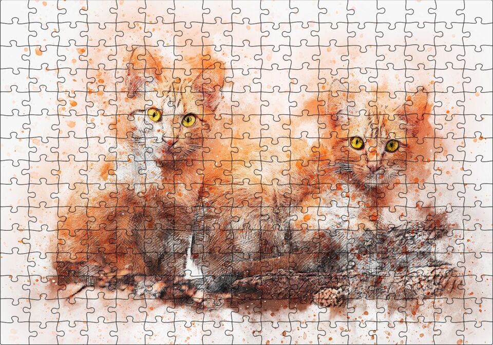 Suluboya Efekt Yavru Kediler Puzzle Yapboz MDF Ahşap 255 Parça 34 cm X 49 cm