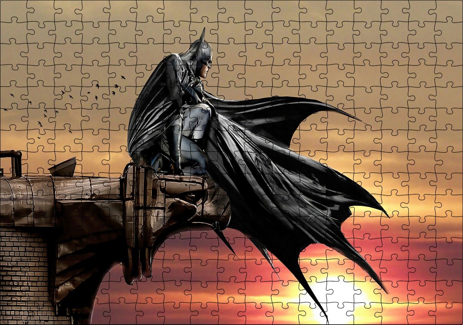Gotham Şövalyesi Batman ve Gün Batımı Puzzle Yapboz MDF Ahşap 255 Parça 34 cm X 49 cm