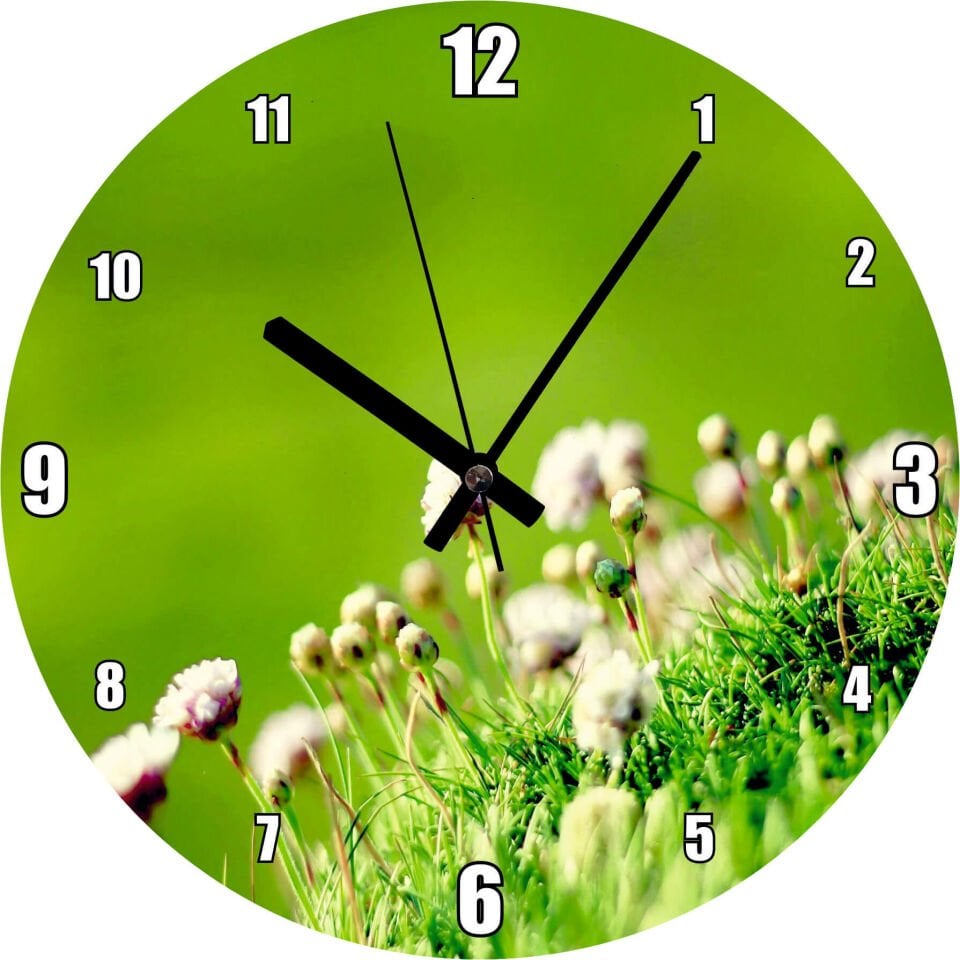 Otların Arasında Yeni Açan Çiçekler Mdf Ahşap Duvar Saati