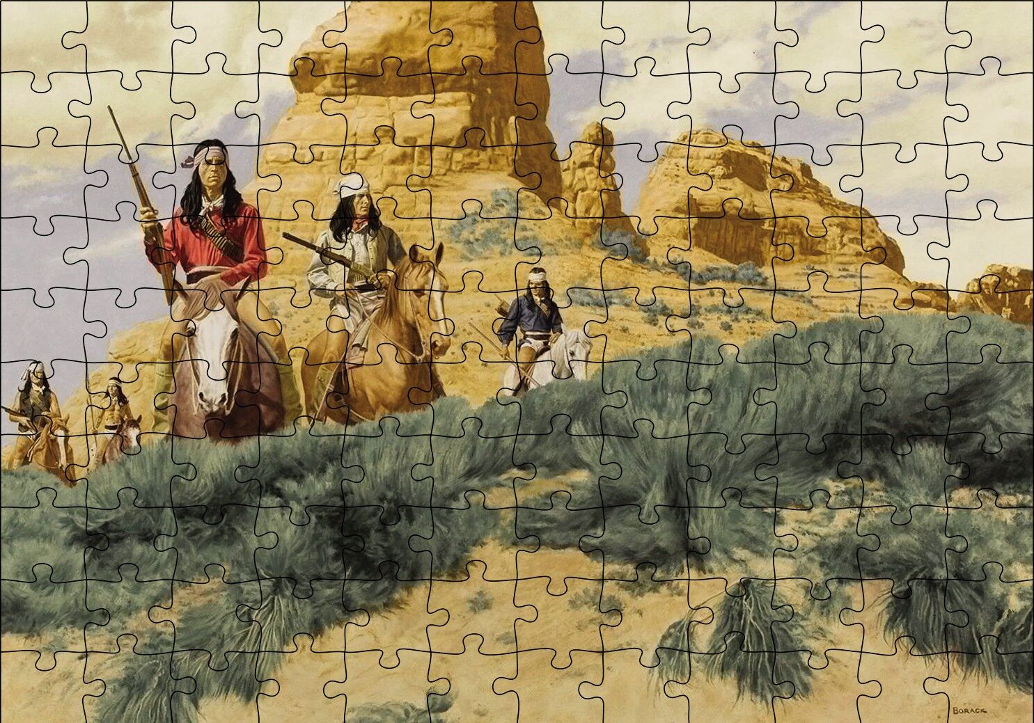 Kızılderiler Atlar Silahlar Puzzle Yapboz MDF Ahşap