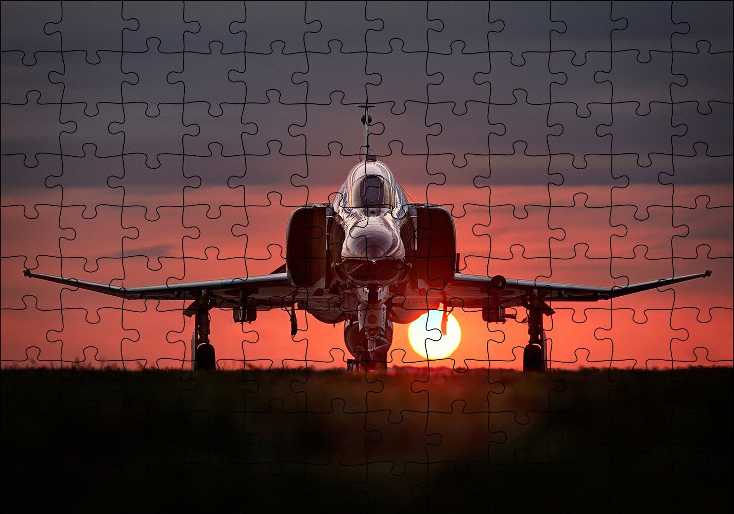 F4 Phantom Süpersonik Jet ve Günbatımı Puzzle Yapboz MDF Ahşap