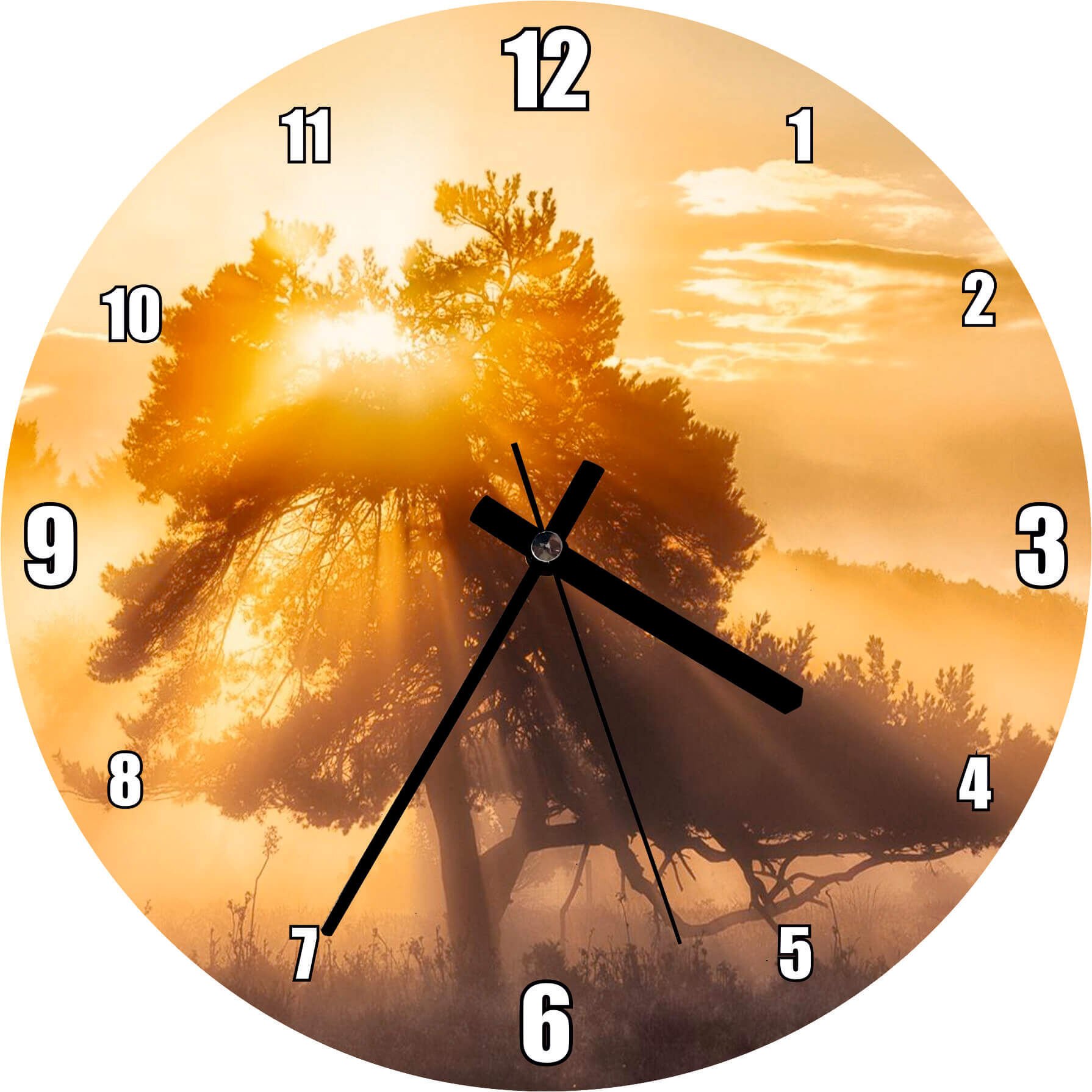 Ormanın Dışındaki Tek Ağaç ve Mistik Güneş Işınları Mdf Ahşap Duvar Saati