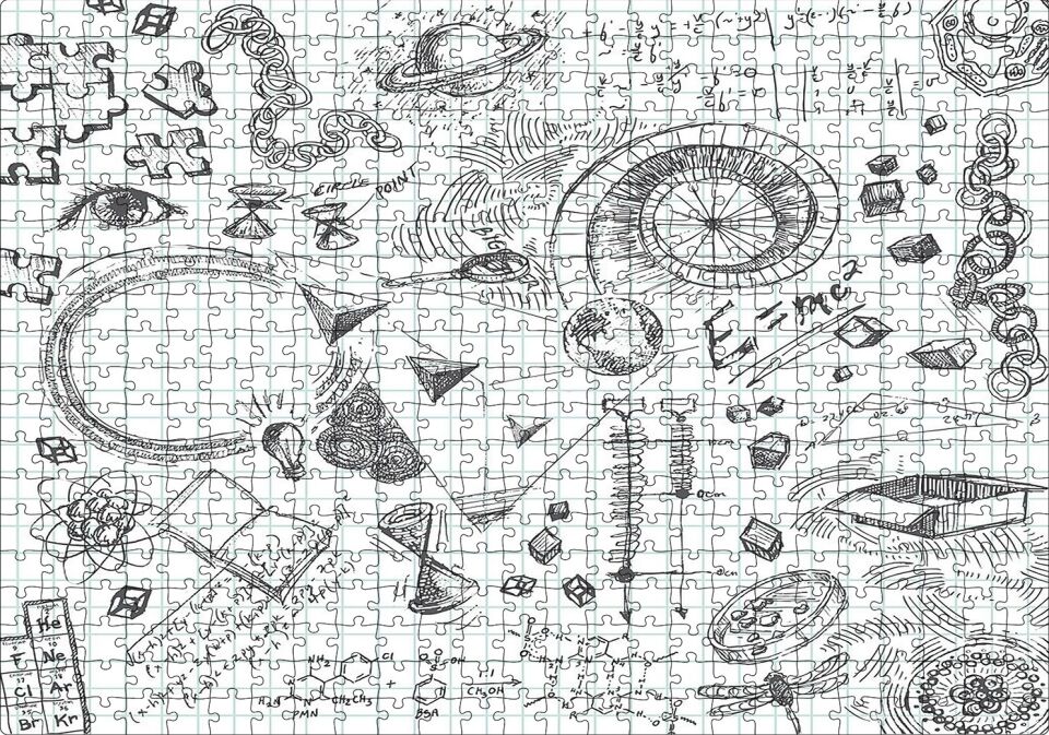Formüller Bilimsel Çizim Eskizleri Puzzle Yapboz MDF Ahşap 500 Parça 49 cm X 68 cm