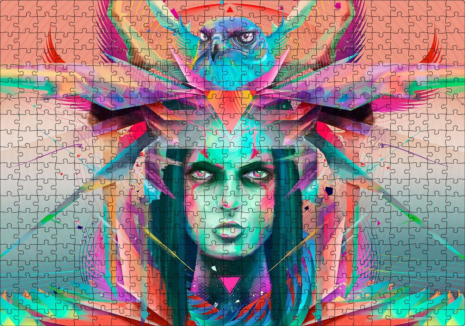 Kız ve Şahin Dijital Sanat Puzzle Yapboz MDF Ahşap 500 Parça 49 cm X 68 cm