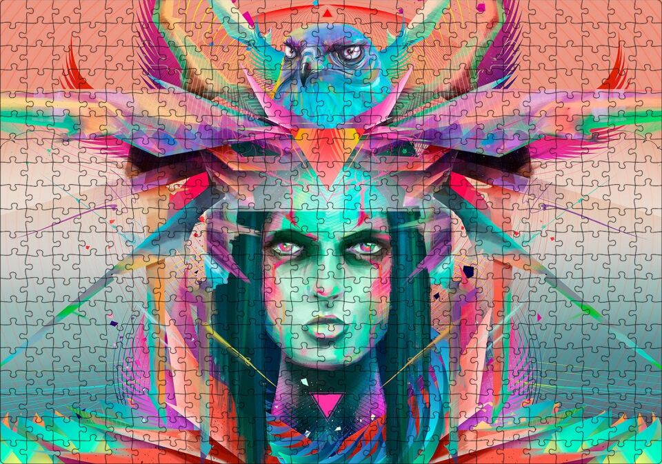 Kız ve Şahin Dijital Sanat Puzzle Yapboz MDF Ahşap 500 Parça 49 cm X 68 cm
