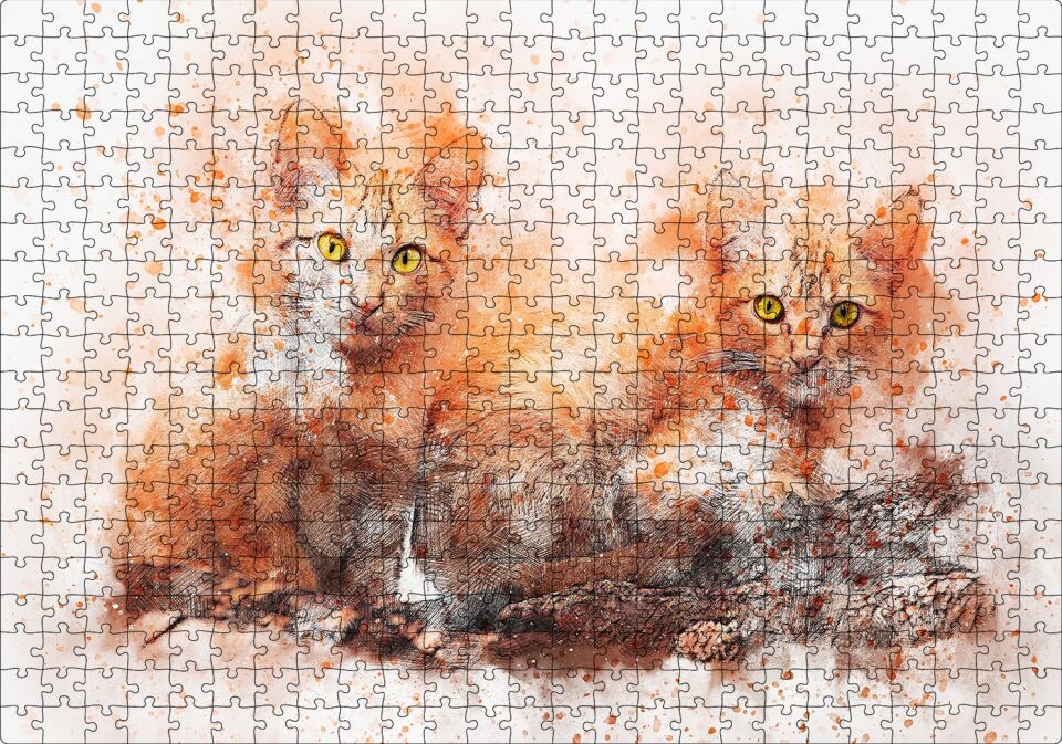 Suluboya Efekt Yavru Kediler Puzzle Yapboz MDF Ahşap 500 Parça 49 cm X 68 cm