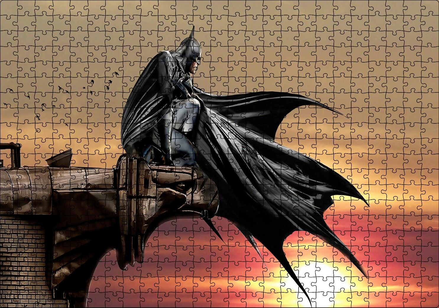 Gotham Şövalyesi Batman ve Gün Batımı Puzzle Yapboz MDF Ahşap 500 Parça 49 cm X 68 cm