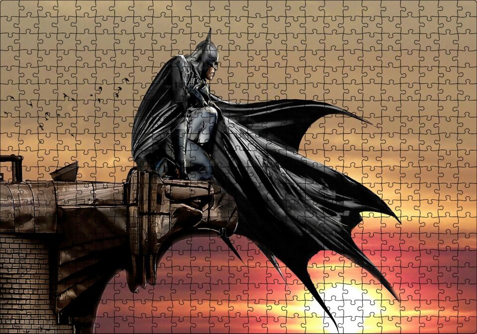 Gotham Şövalyesi Batman ve Gün Batımı Puzzle Yapboz MDF Ahşap 500 Parça 49 cm X 68 cm
