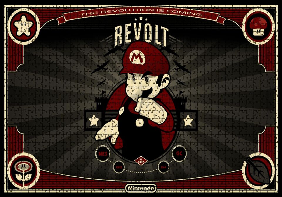 Nintendo Mario Bros Revolt Puzzle Yapboz MDF Ahşap 1000 Parça 49 cm X 68 cm