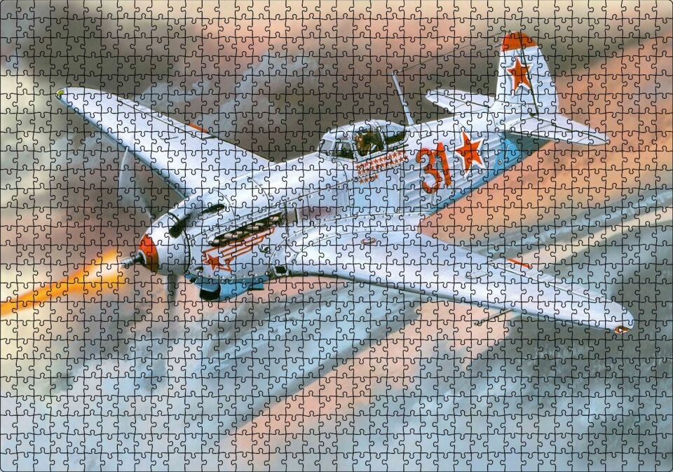 Yak-9K Uçak Boyama Puzzle Yapboz MDF Ahşap 1000 Parça 49 cm X 68 cm
