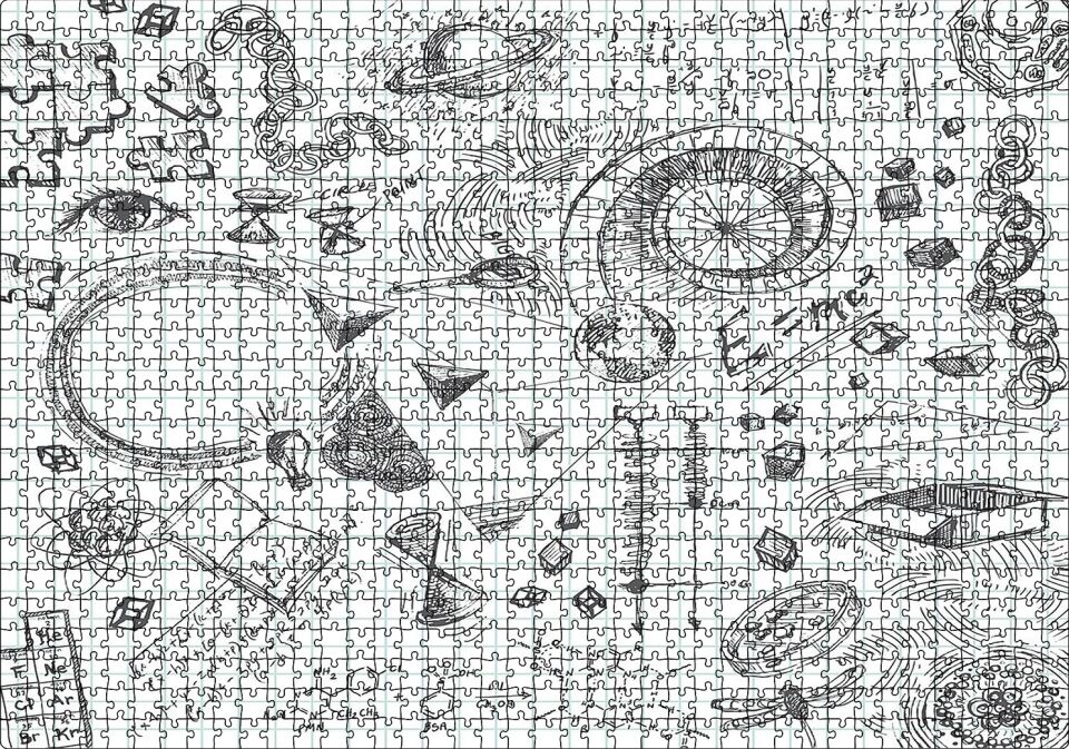 Formüller Bilimsel Çizim Eskizleri Puzzle Yapboz MDF Ahşap 1000 Parça 49 cm X 68 cm