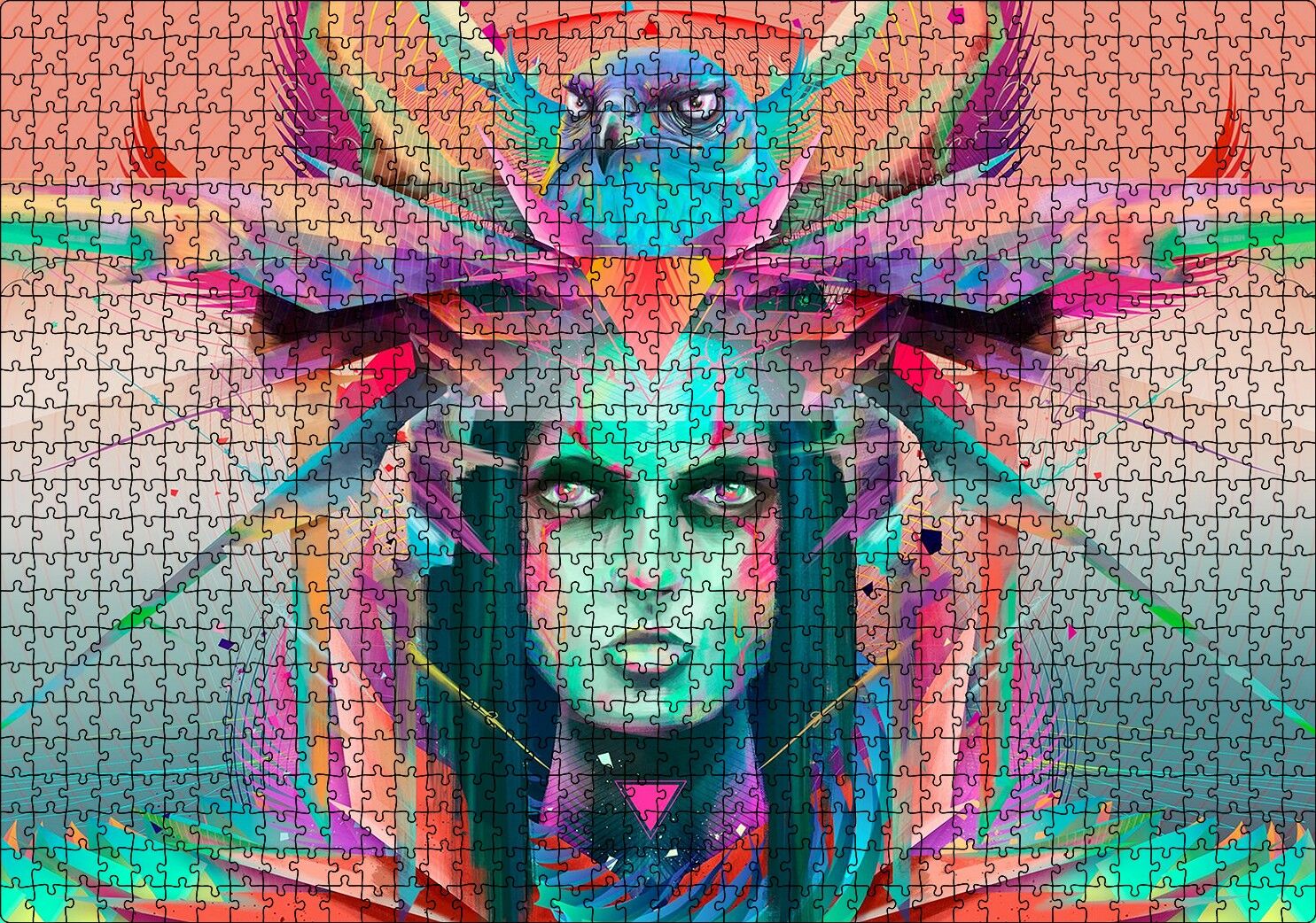 Kız ve Şahin Dijital Sanat Puzzle Yapboz MDF Ahşap 1000 Parça 49 cm X 68 cm