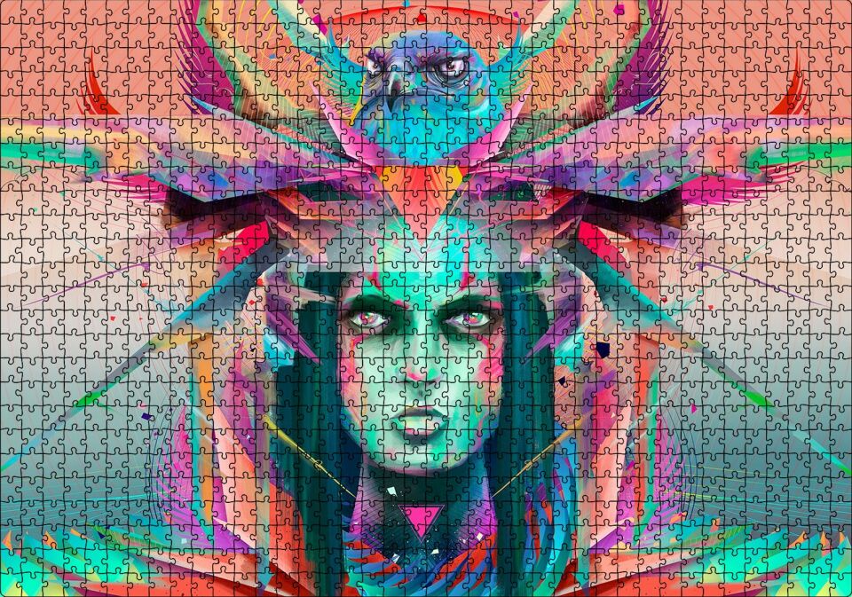 Kız ve Şahin Dijital Sanat Puzzle Yapboz MDF Ahşap 1000 Parça 49 cm X 68 cm