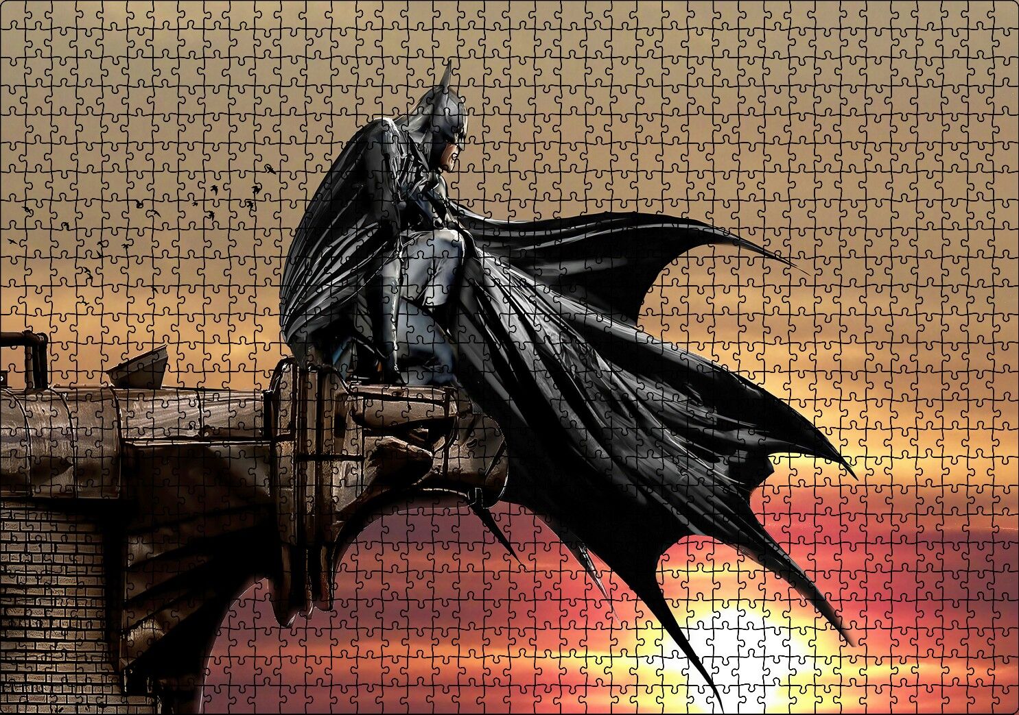 Gotham Şövalyesi Batman ve Gün Batımı Puzzle Yapboz MDF Ahşap 1000 Parça 49 cm X 68 cm