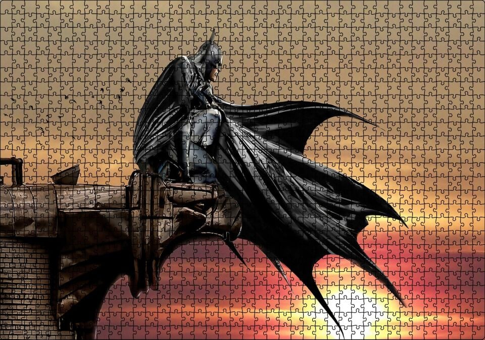 Gotham Şövalyesi Batman ve Gün Batımı Puzzle Yapboz MDF Ahşap 1000 Parça 49 cm X 68 cm