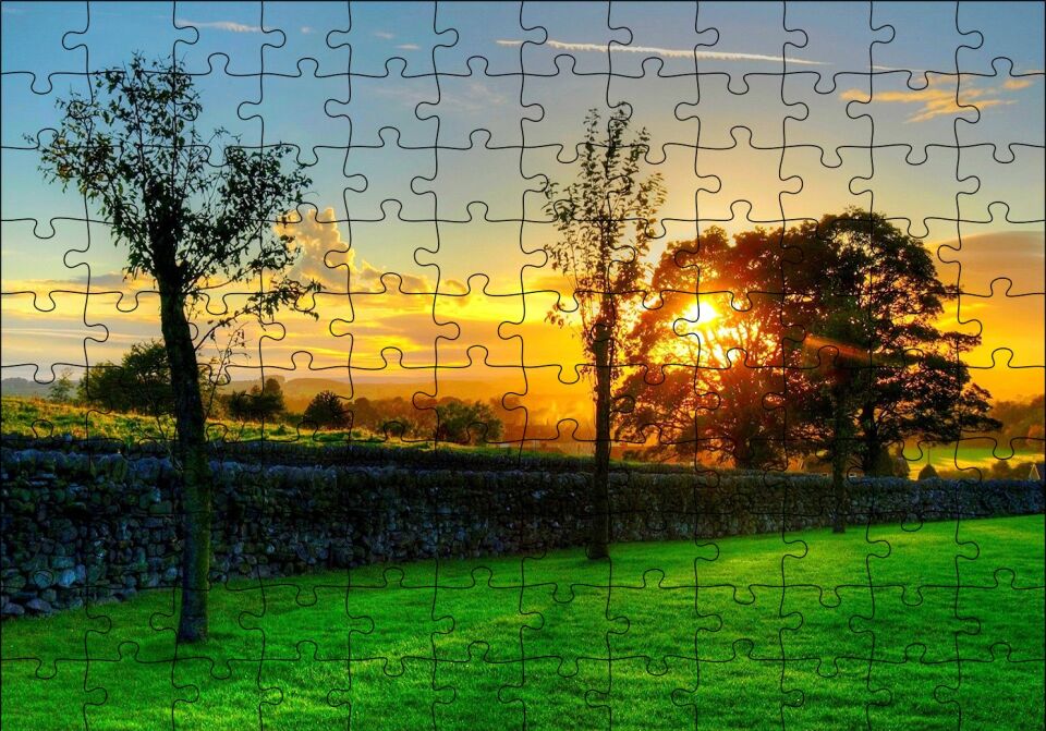 Ağaçlar Arasından Gün Batımı Puzzle Yapboz MDF Ahşap