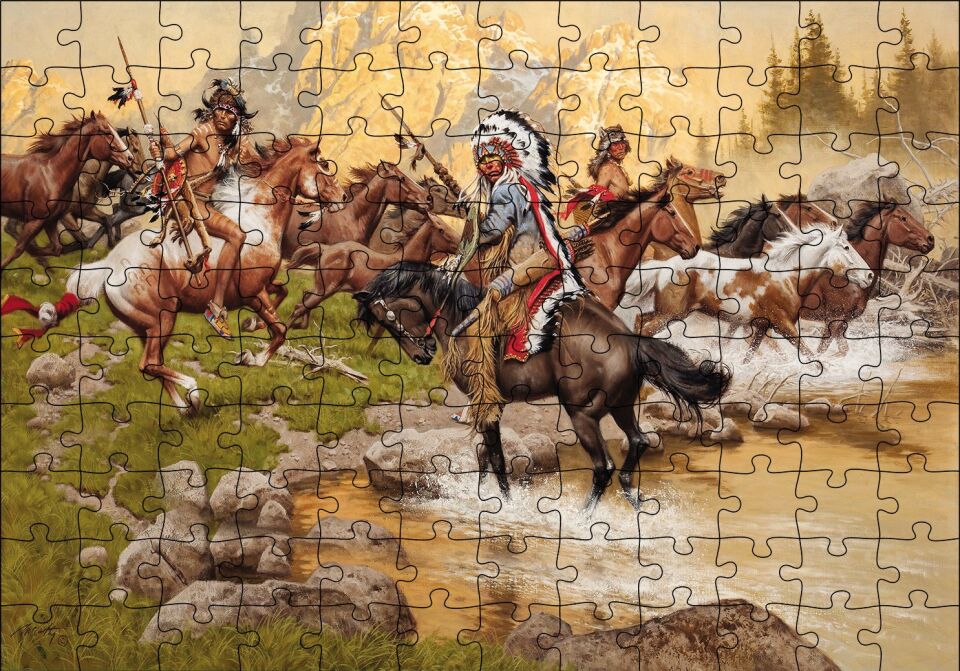 Kızılderili Vahşi Atlar Puzzle Yapboz MDF Ahşap