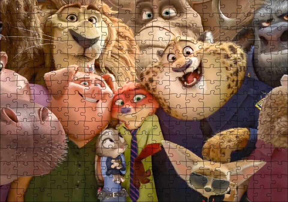 2016 Zootopia Disney Filmleri Puzzle Yapboz MDF Ahşap 255 Parça 34 cm X 49 cm