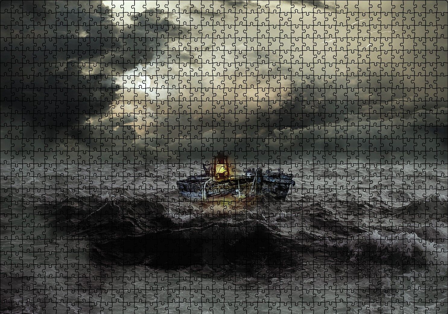 Hırçin Deniz Tekne Karanlık Bulutlar Puzzle Yapboz MDF Ahşap 1000 Parça 49 cm X 68 cm