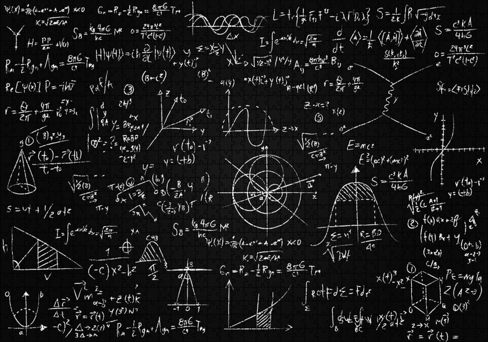 Karatahta Üzerinde Yazılı Matematik Denklemleri Puzzle Yapboz MDF Ahşap 1000 Parça 49 cm X 68 cm