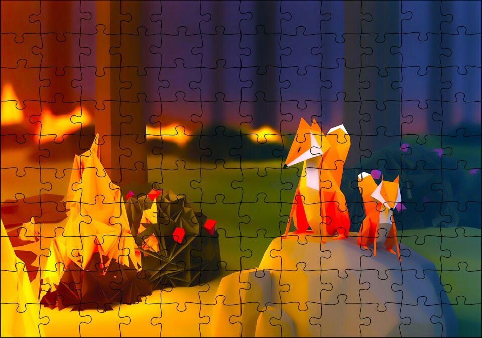 2018 Soyut Sanat Tasarım Orman Tilki Puzzle Yapboz MDF Ahşap 120 Parça 24 cm X 34 cm