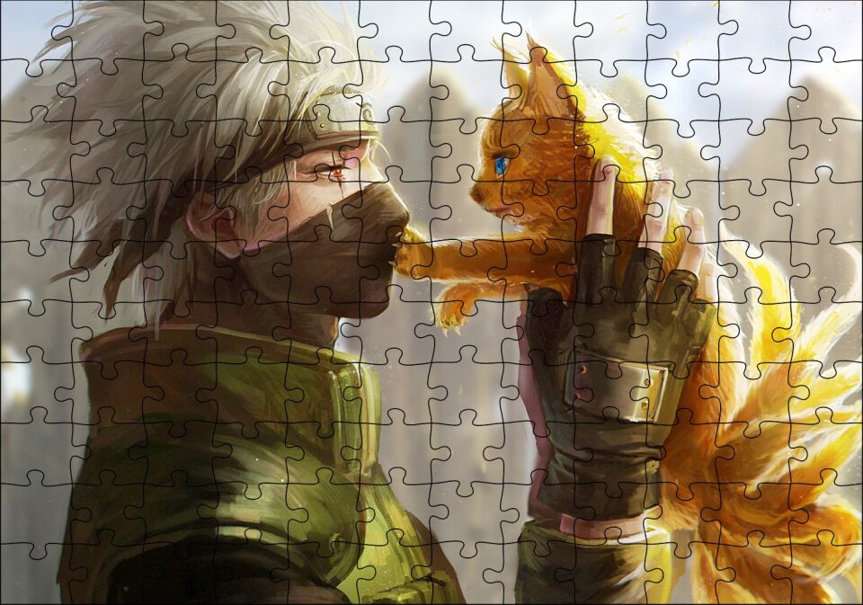 Naruto Anime Kedi Görseli Puzzle Yapboz MDF Ahşap