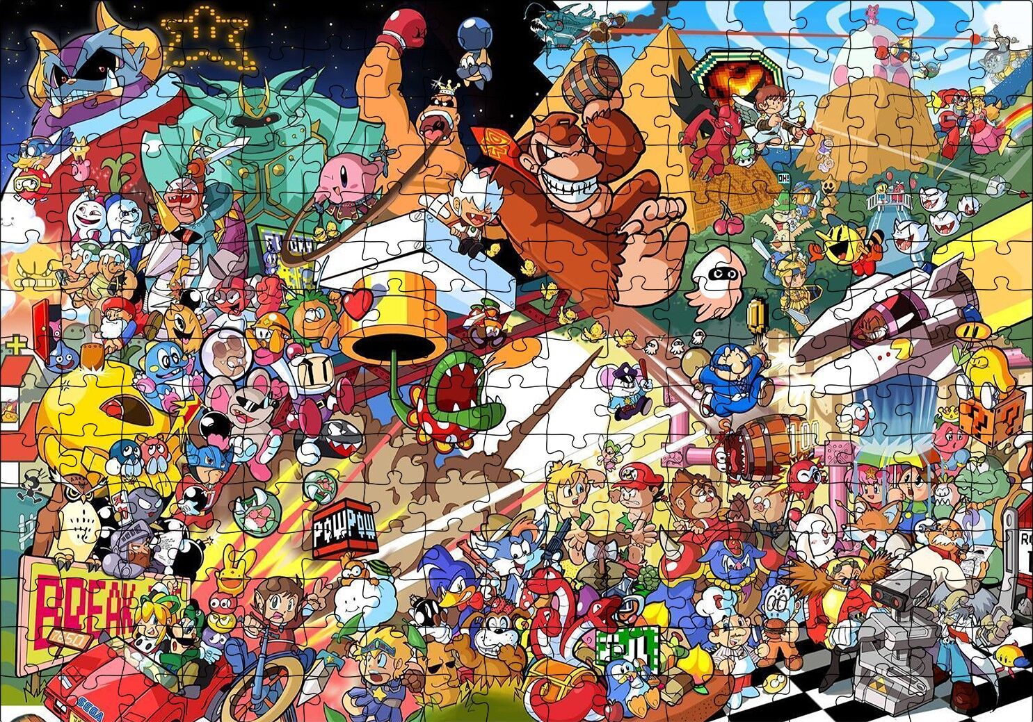 Nintendo Wii Tüm Karakterler Kompozisyon Puzzle Yapboz MDF Ahşap 255 Parça 34 cm X 49 cm