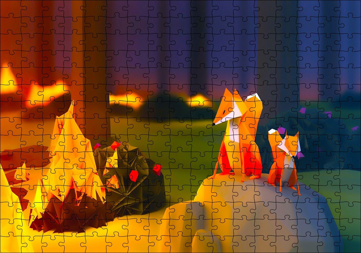 2018 Soyut Sanat Tasarım Orman Tilki Puzzle Yapboz MDF Ahşap 255 Parça 34 cm X 49 cm