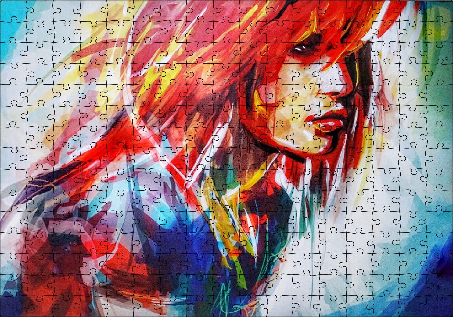Kızıl Saçlı Kız Dijital Sanat Puzzle Yapboz MDF Ahşap 255 Parça 34 cm X 49 cm