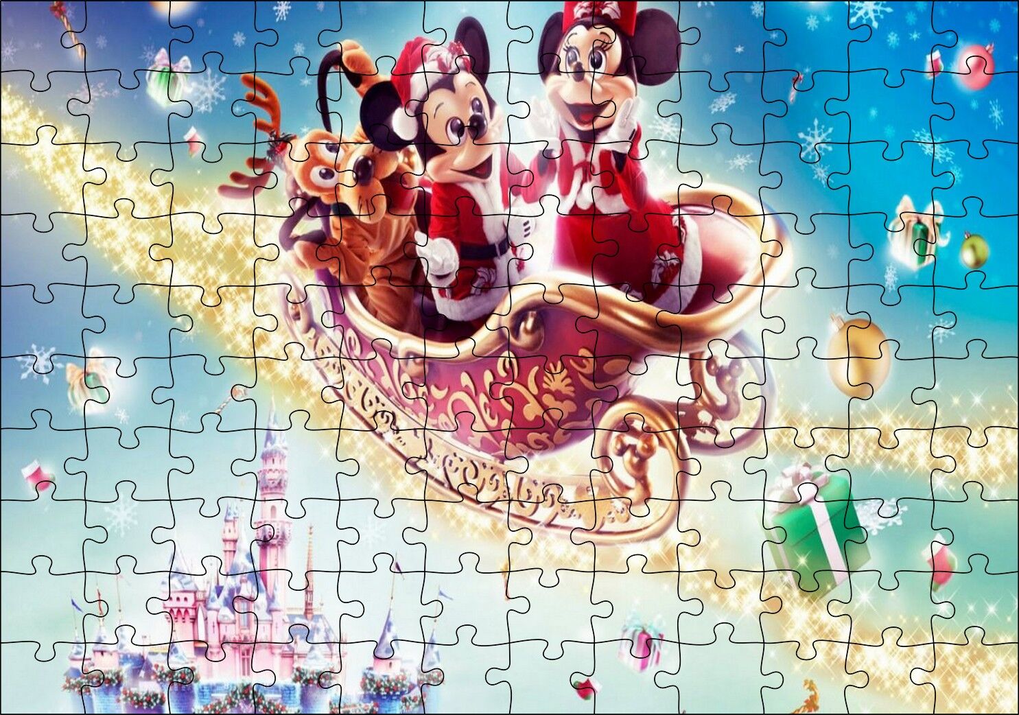 Uçan Arabada Mickey, Minnie Mouse ve Goofy Puzzle Yapboz MDF Ahşap