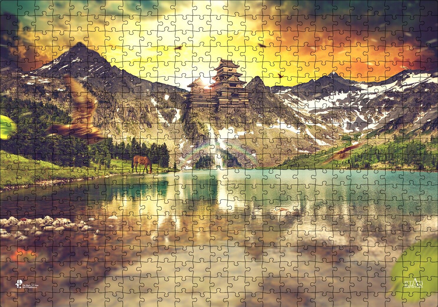Gündoğumu Tapınak ve Göl Manzarası Puzzle Yapboz MDF Ahşap 500 Parça 49 cm X 68 cm