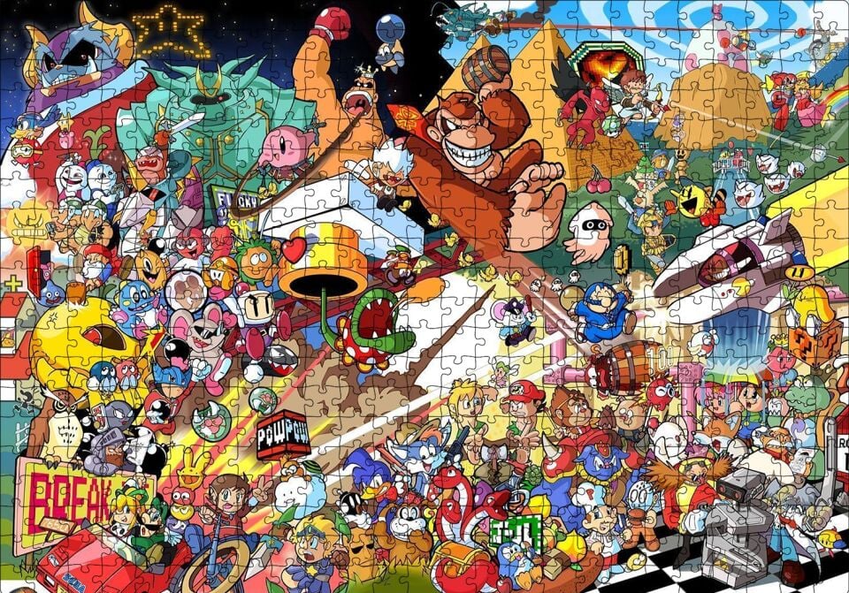 Nintendo Wii Tüm Karakterler Kompozisyon Puzzle Yapboz MDF Ahşap 500 Parça 49 cm X 68 cm