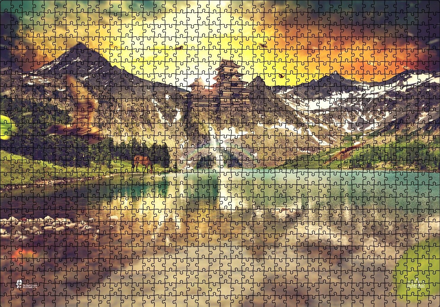 Gündoğumu Tapınak ve Göl Manzarası Puzzle Yapboz MDF Ahşap 1000 Parça 49 cm X 68 cm