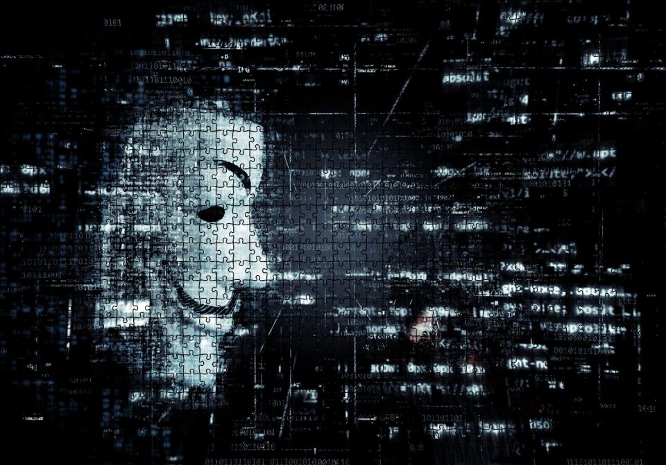 Anonymous Maskesi ve Kodlar Puzzle Yapboz MDF Ahşap 1000 Parça 49 cm X 68 cm
