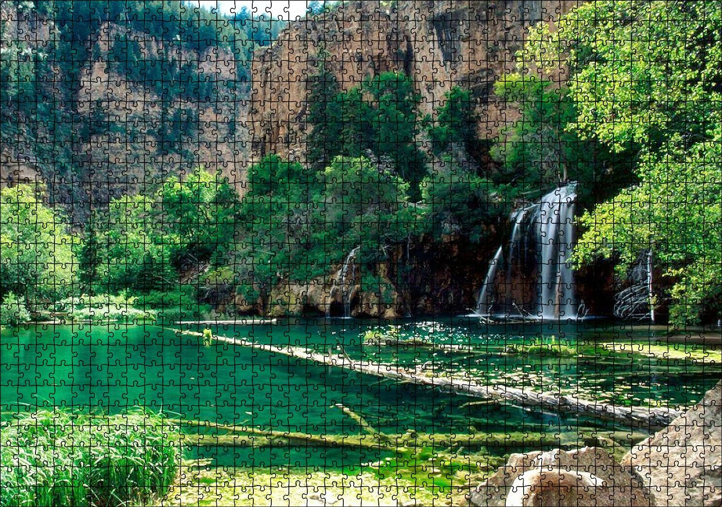 Kayalıklar Şelale Göl Manzarası Puzzle Yapboz MDF Ahşap 1000 Parça 49 cm X 68 cm