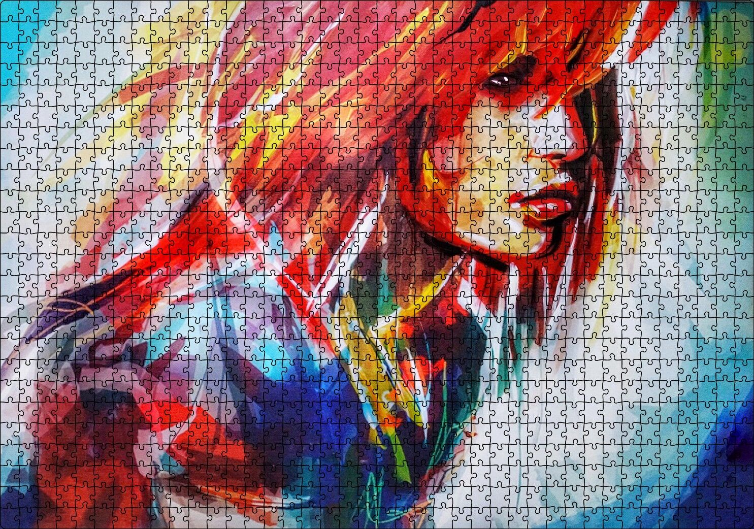 Kızıl Saçlı Kız Dijital Sanat Puzzle Yapboz MDF Ahşap 1000 Parça 49 cm X 68 cm