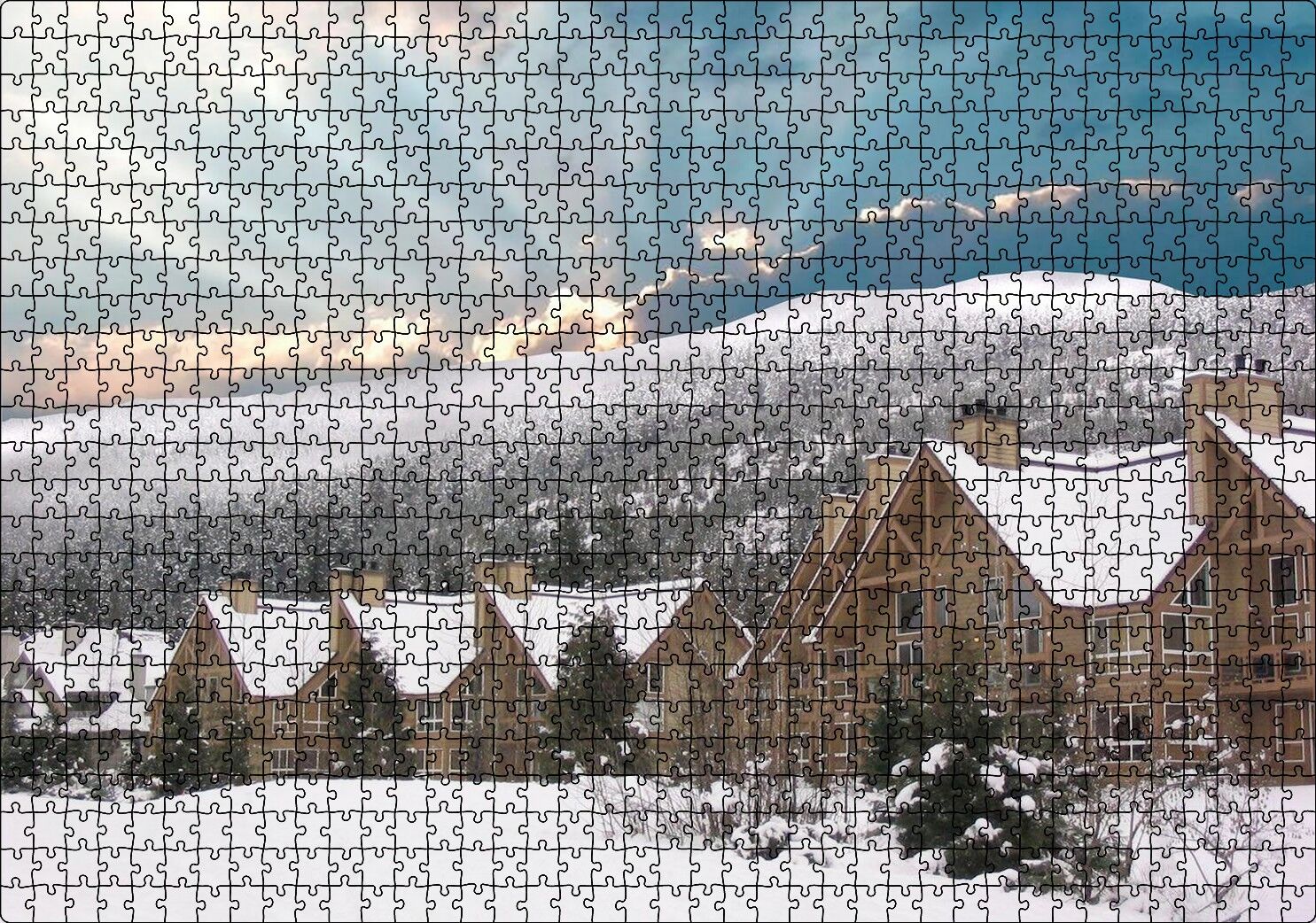 Karlı Tepeler ve Bulutların Ardındaki Güneş Puzzle Yapboz MDF Ahşap 1000 Parça 49 cm X 68 cm