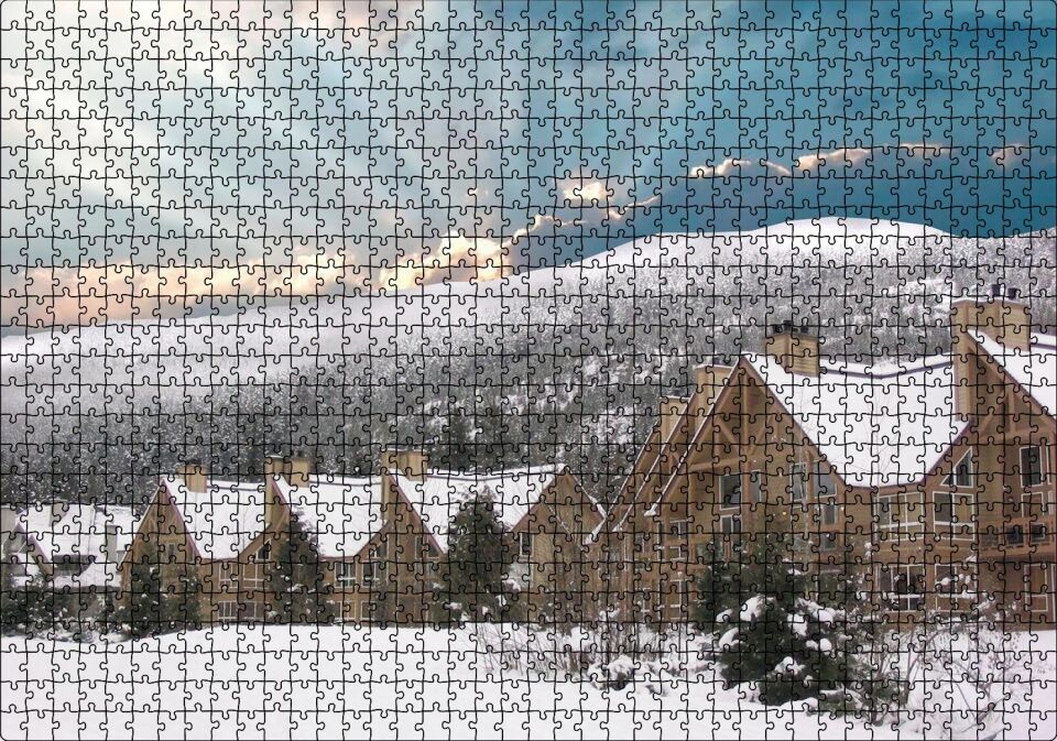 Karlı Tepeler ve Bulutların Ardındaki Güneş Puzzle Yapboz MDF Ahşap 1000 Parça 49 cm X 68 cm