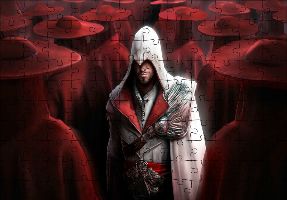 Assassins Creed Suikastçi ve Kırmızı Kıyafetliler Puzzle Yapboz MDF Ahşap 120 Parça 24 cm X 34 cm