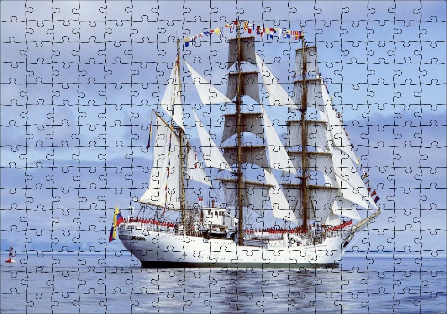 Yelkenli Beyaz Gemi Puzzle Yapboz MDF Ahşap 255 Parça 34 cm X 49 cm