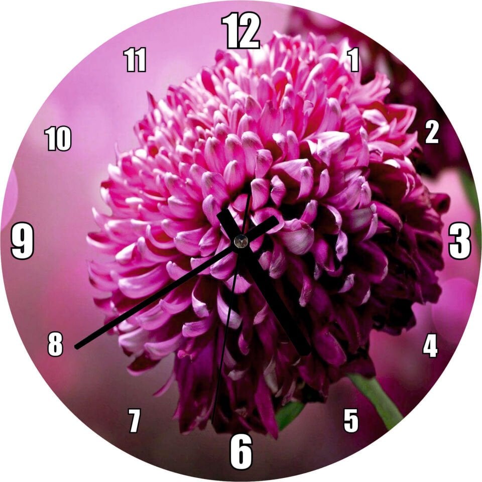 Lila Rengi Çiçek Yakın Çekim Flu Arkaplan Mdf Ahşap Duvar Saati