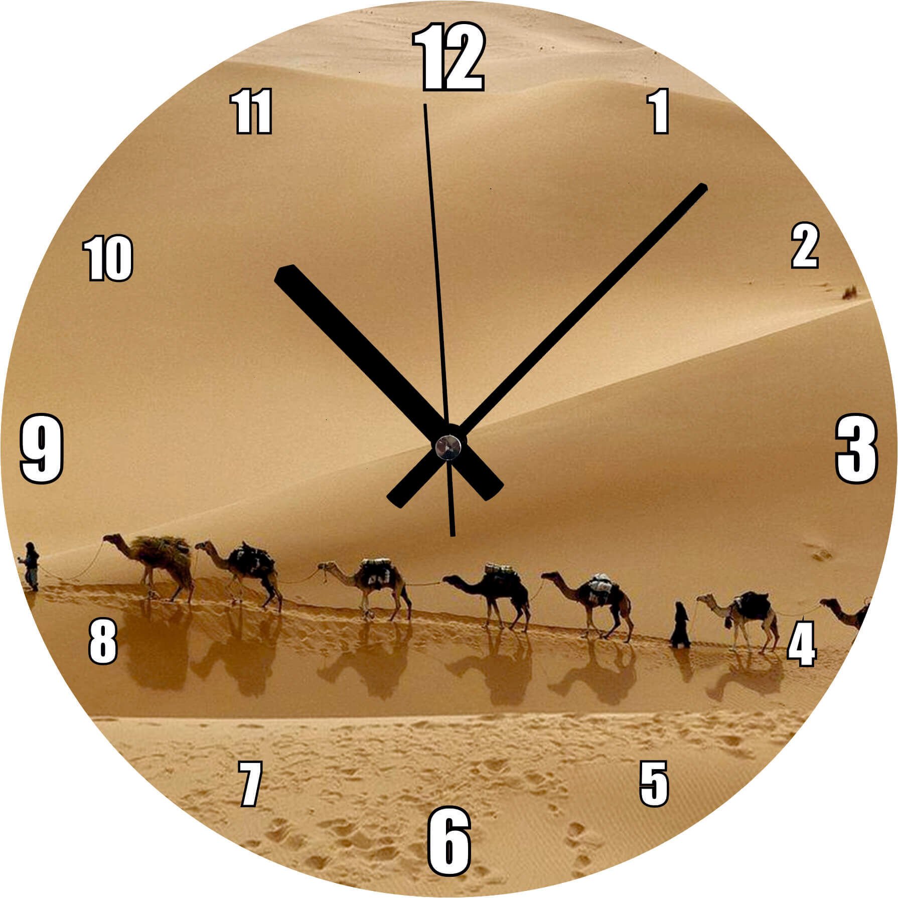 Libya Çölünde Deve Kervanı Mdf Ahşap Duvar Saati