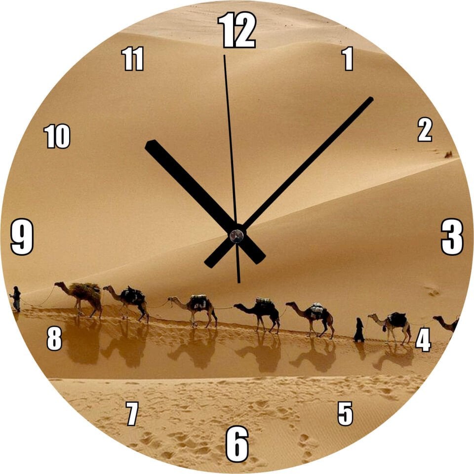 Libya Çölünde Deve Kervanı Mdf Ahşap Duvar Saati