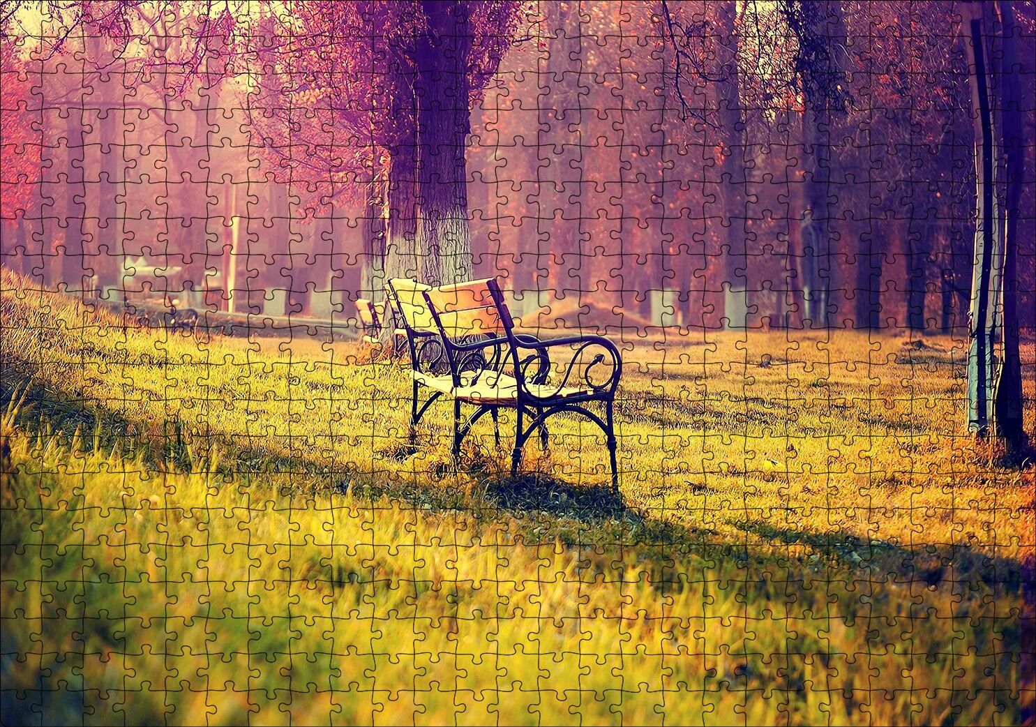 Ağaçlar Bank Doğa Huzur Puzzle Yapboz MDF Ahşap 500 Parça 49 cm X 68 cm