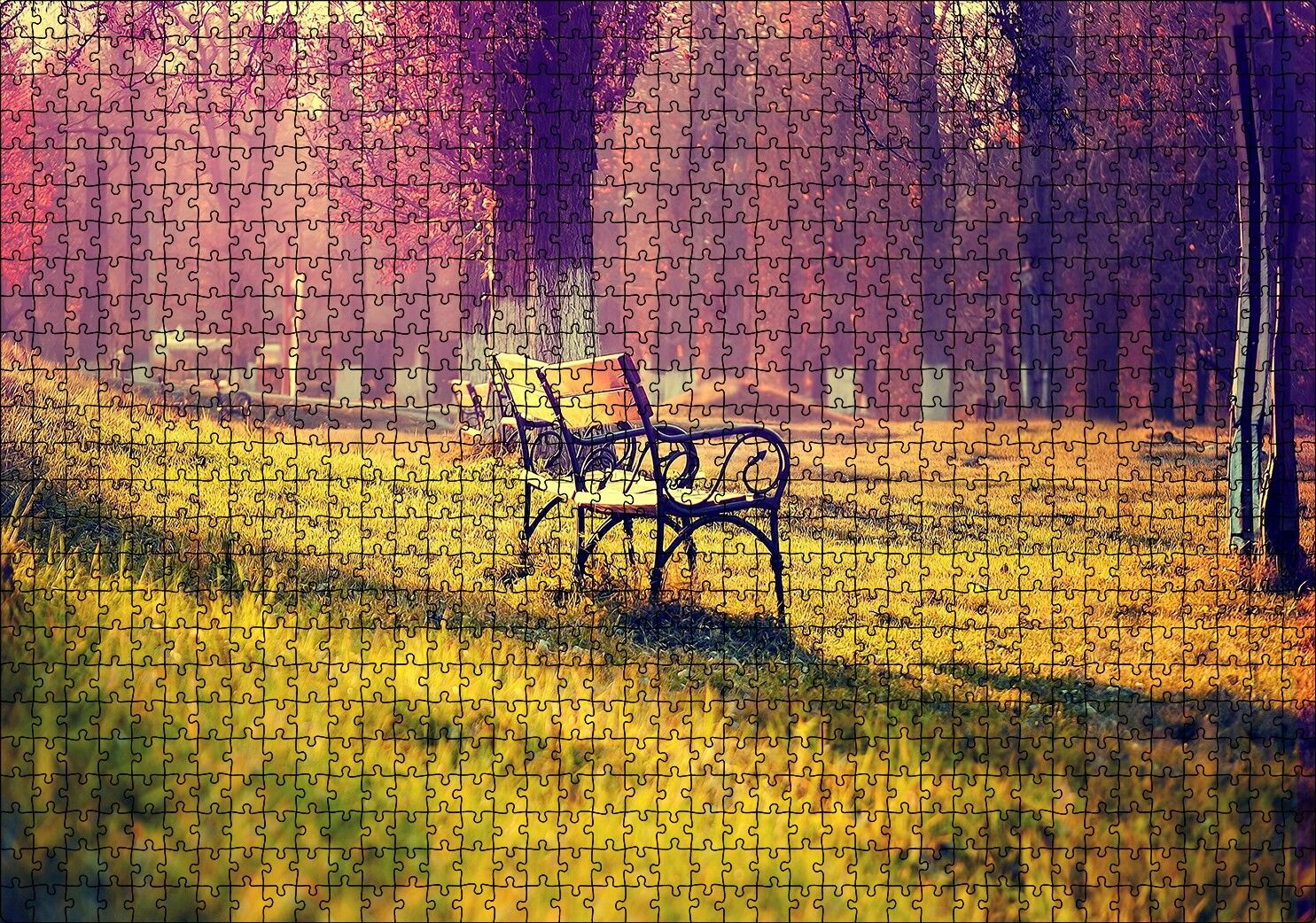 Ağaçlar Bank Doğa Huzur Puzzle Yapboz MDF Ahşap 1000 Parça 49 cm X 68 cm