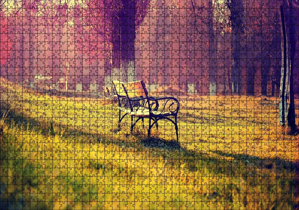 Ağaçlar Bank Doğa Huzur Puzzle Yapboz MDF Ahşap 1000 Parça 49 cm X 68 cm