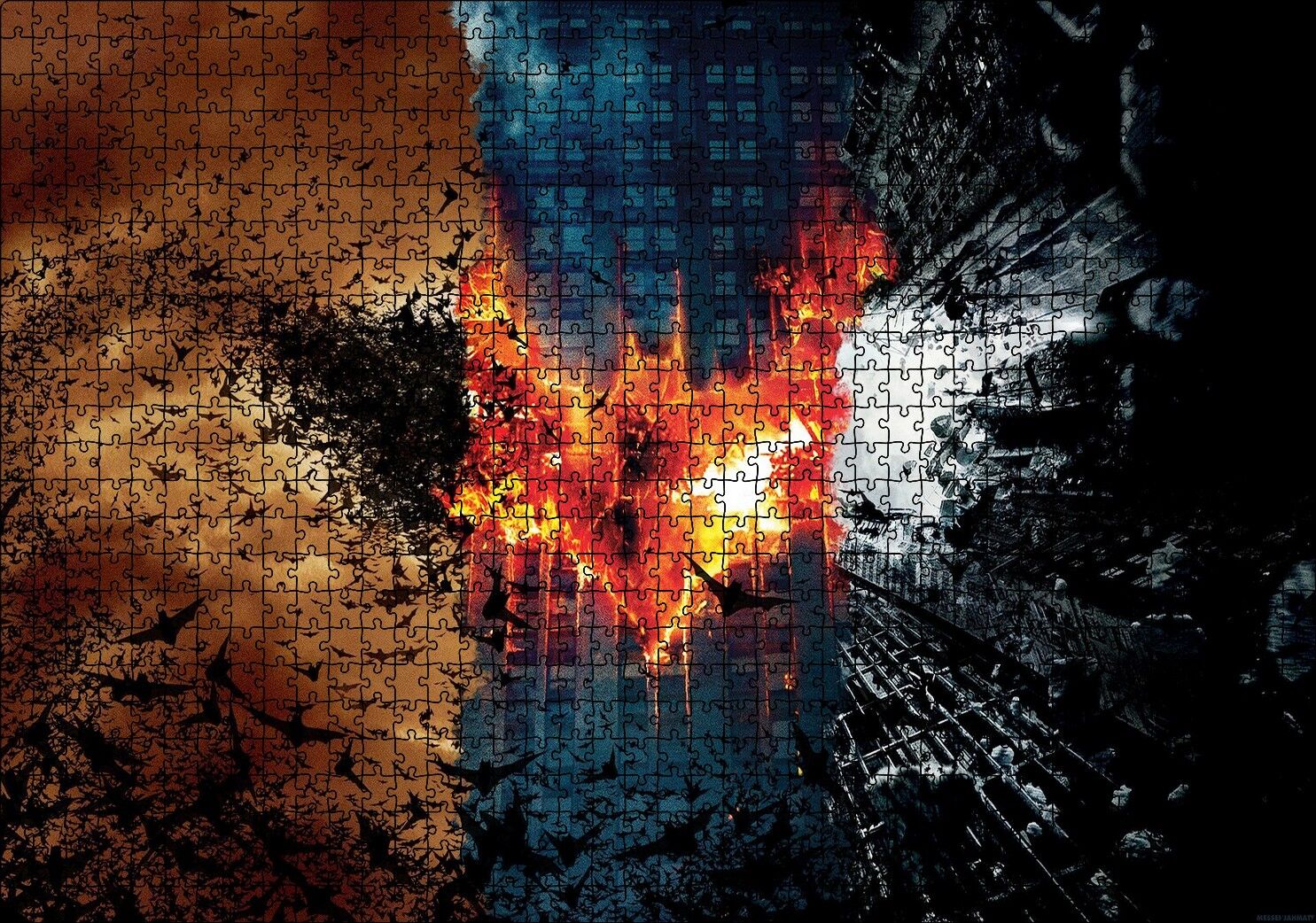 Göktelenler Batman Kara Şövalye Yarasa Sembolü Puzzle Yapboz MDF Ahşap 1000 Parça 49 cm X 68 cm