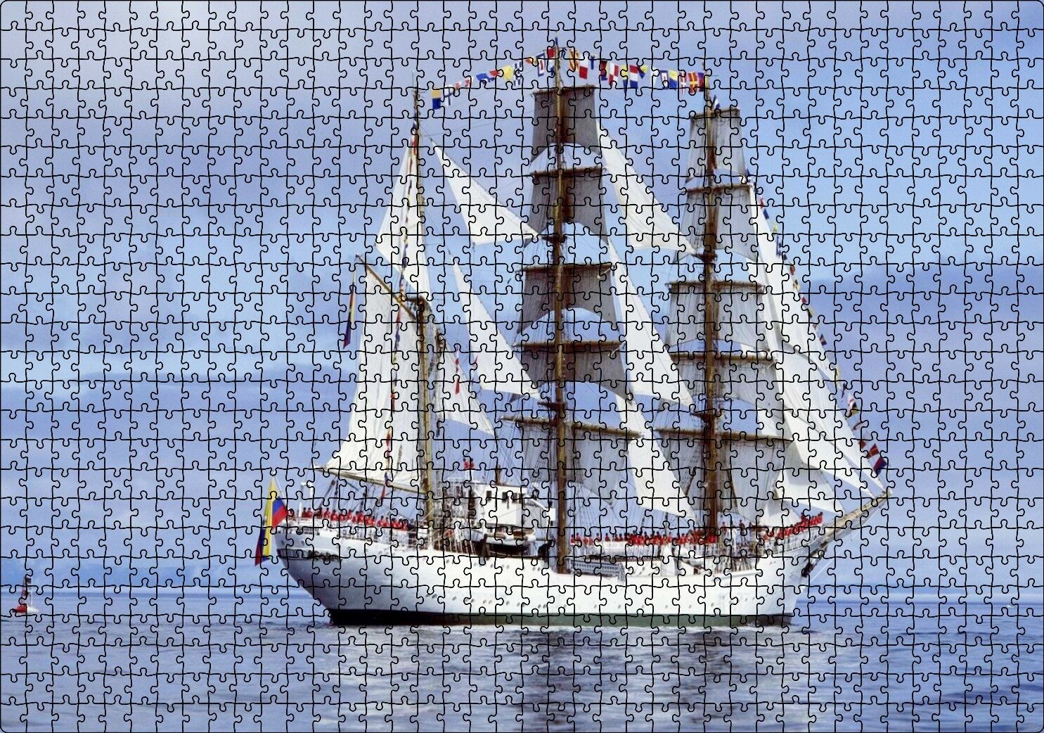 Yelkenli Beyaz Gemi Puzzle Yapboz MDF Ahşap 1000 Parça 49 cm X 68 cm