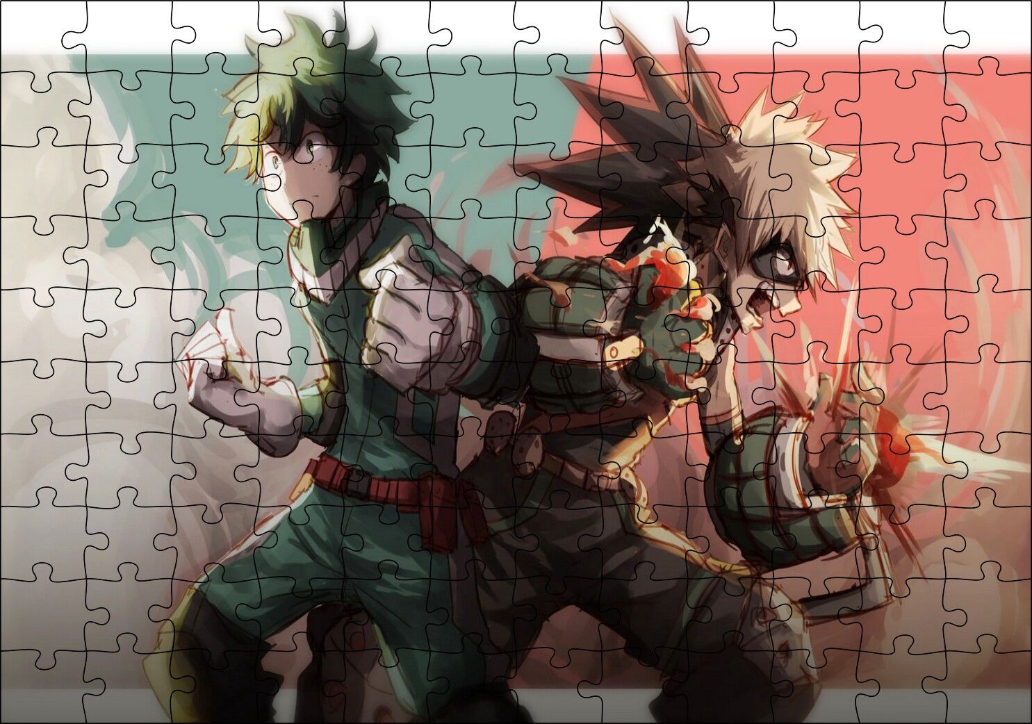 My Hero Academia Young Bakugo ve Midoriya Görseli Puzzle Yapboz MDF Ahşap 120 Parça 24 cm X 34 cm