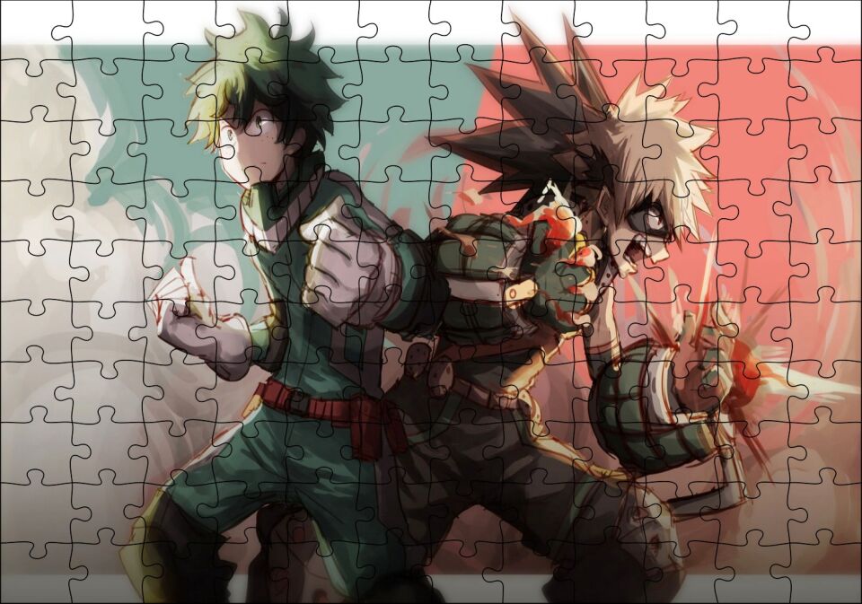 My Hero Academia Young Bakugo ve Midoriya Görseli Puzzle Yapboz MDF Ahşap 120 Parça 24 cm X 34 cm
